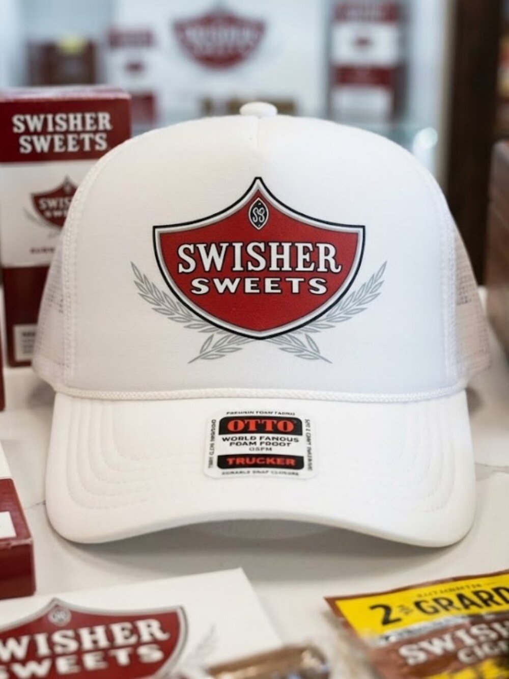 Vintage Swisher Sweets Cigarillos Red Shield White OTTO Foam Rope Hat Retro 90s